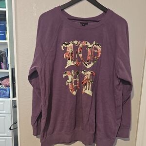 Torrid Sz 2 Purple Old English Writing LOVE Graphic Sweatshirt